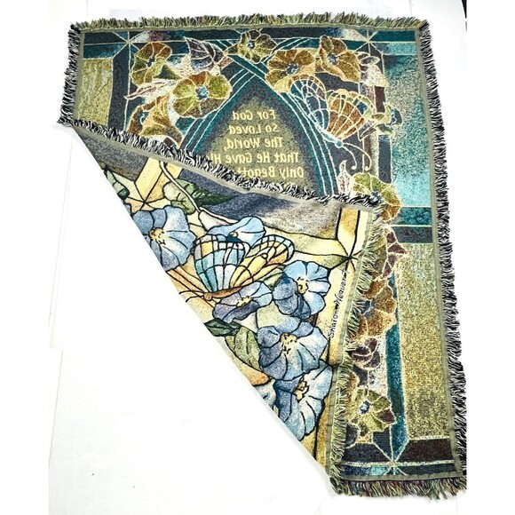 Tapestry Throw Blanket Blue Yellow Floral Inspiration Calla Lillies 62in x 52in - Picture 9 of 12